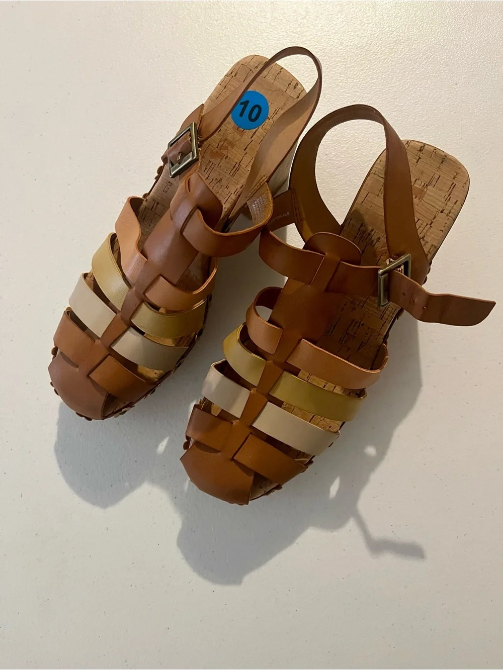 Korks NWOT Brown Multi-Strip Platform Sandals with Floral Studs